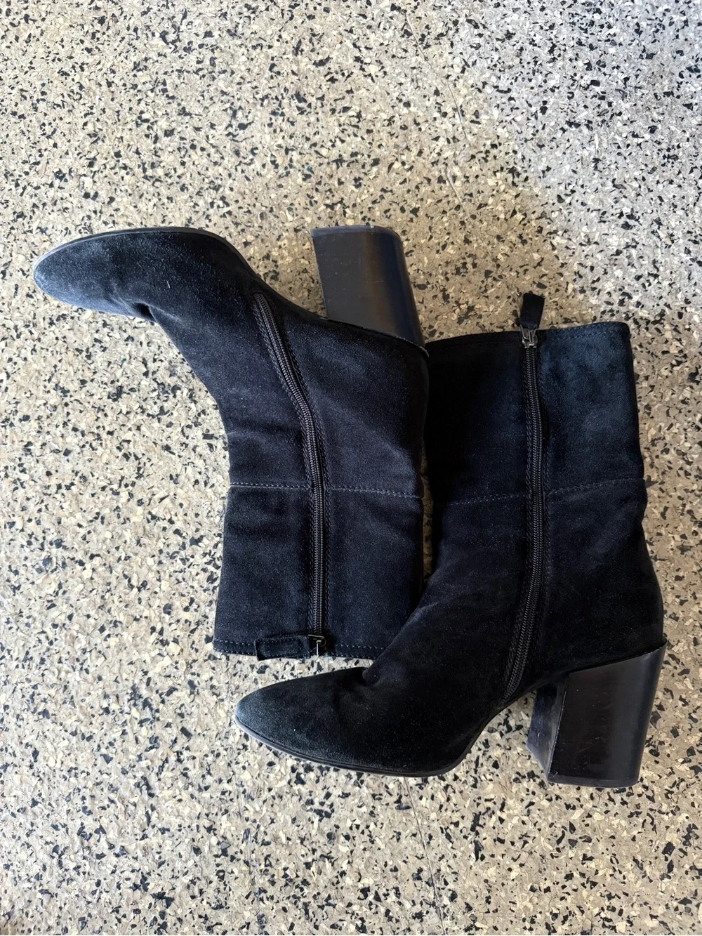 Aquatila black Suede Italian Leather Bootie Heeled Boots 10.5